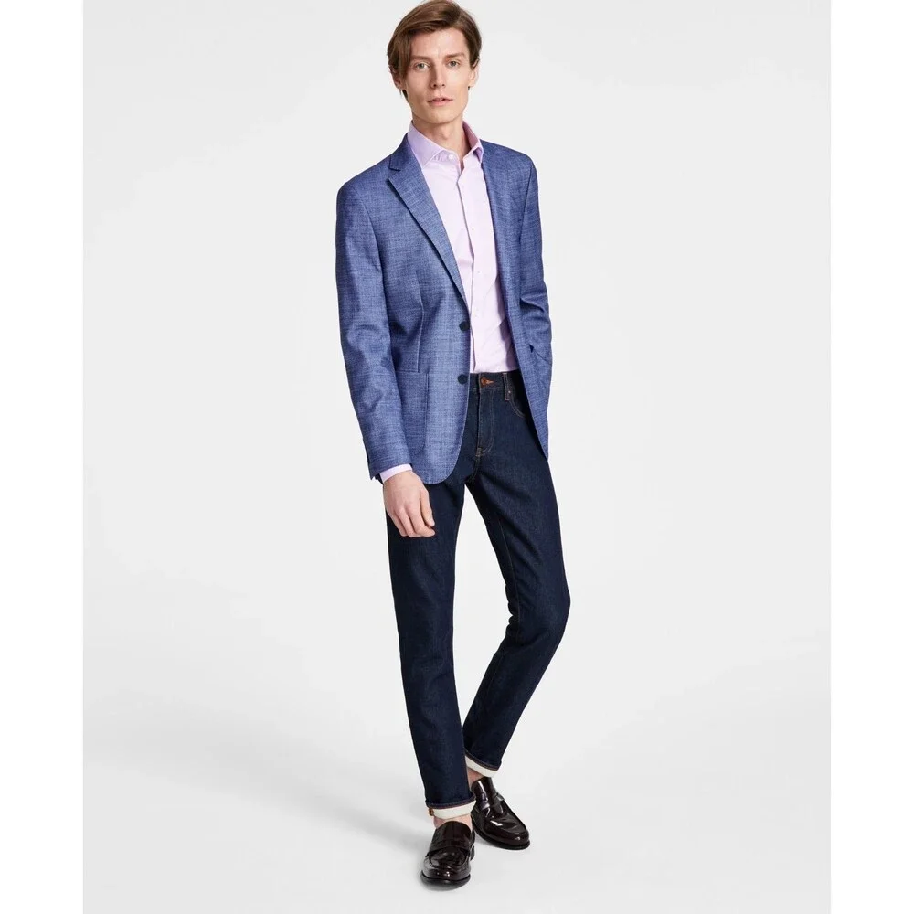 Calvin Klein Solid Slim-Fit Soft Sport Coat Men's 36S Blue Long Sleeve